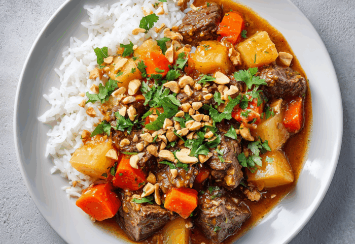 Massaman Steak Curry and Steamed Rice